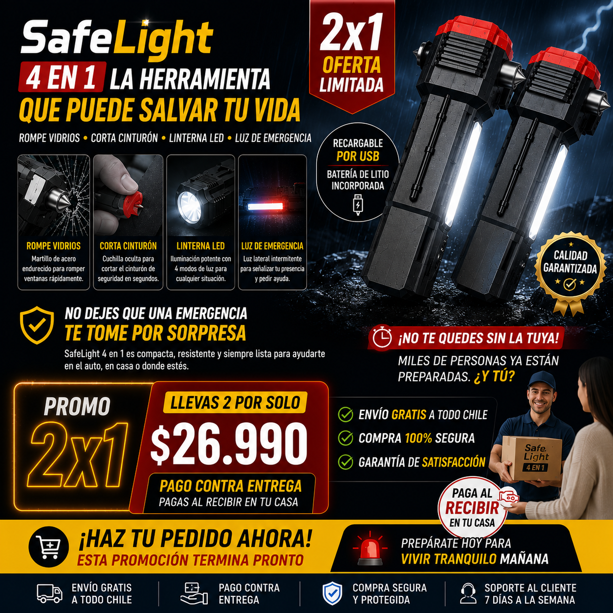 SafeLight™ – KIT de Emergencia Recargable - Linterna 4 en 1