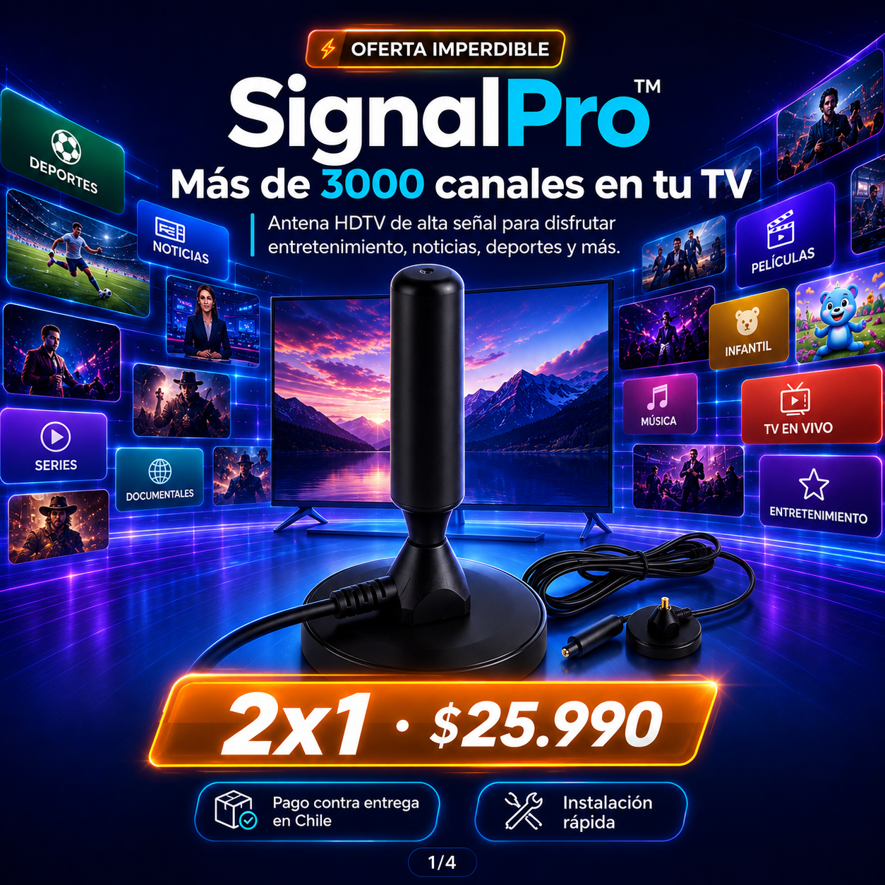 SignalPro™ Antena TV Digital 4K +3000 Canales