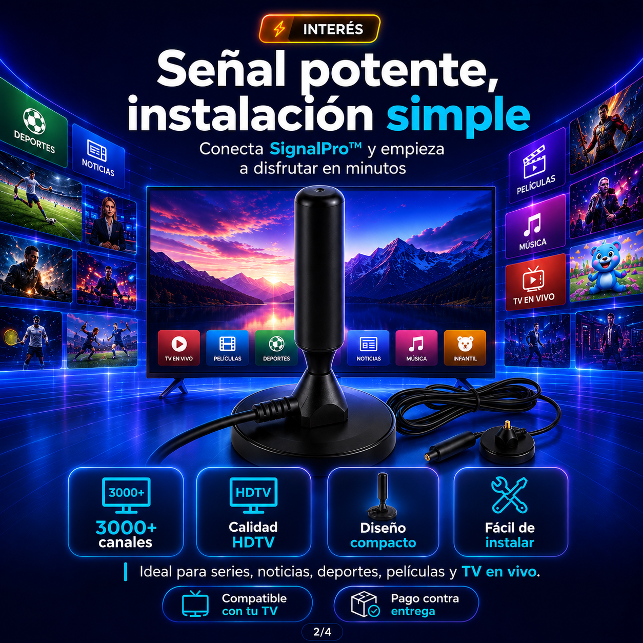 SignalPro™ Antena TV Digital 4K +3000 Canales