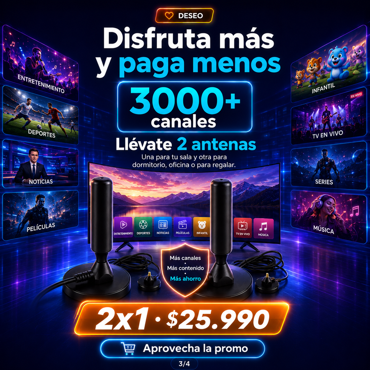 SignalPro™ Antena TV Digital 4K +3000 Canales