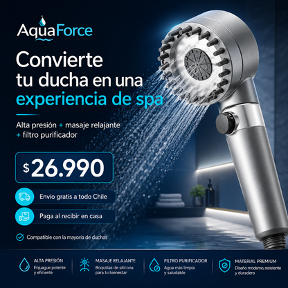 AquaForce™ – Ducha de Alta Presión con Efecto Masaje