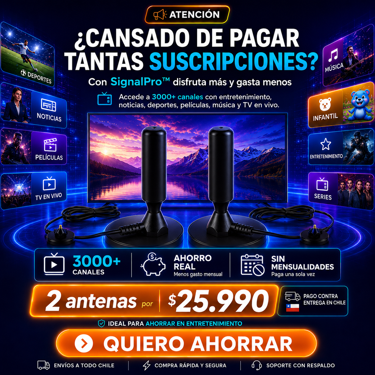 SignalPro™ Antena TV Digital 4K +3000 Canales