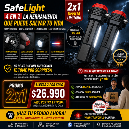 SafeLight™ – KIT de Emergencia Recargable - Linterna 4 en 1